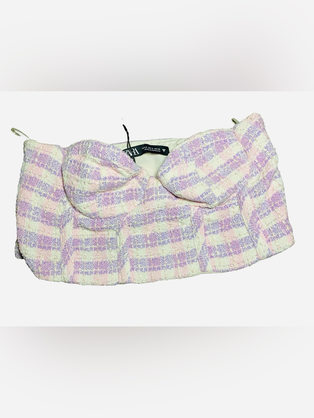 Zara Plaid Tweed Bustier Corset Top Purple & Cream Size Medium